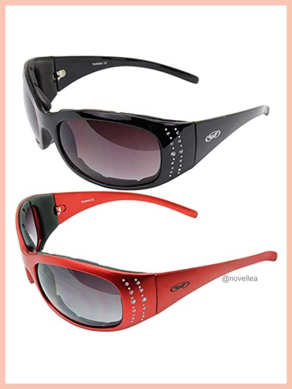Women's Foam Padded Riding Sunglasses with Rhinestone and Metal Stud Frame